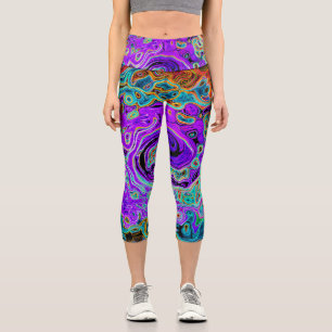 Purple Colourful Groovy Abstract Retro Liquid Swir Capri Leggings