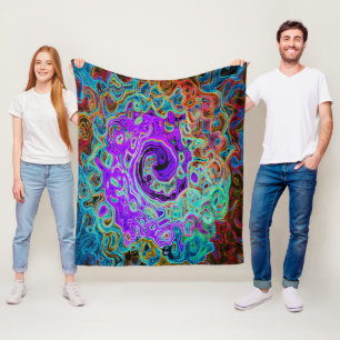 Purple Colourful Groovy Abstract Retro Liquid Swir Fleece Blanket