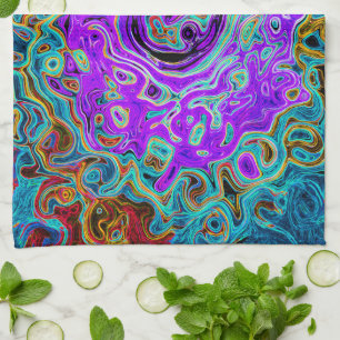 Purple Colourful Groovy Abstract Retro Liquid Swir Kitchen Towel