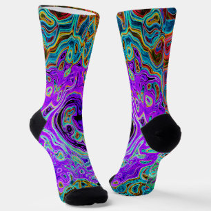 Purple Colourful Groovy Abstract Retro Liquid Swir Socks