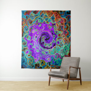 Purple Colourful Groovy Abstract Retro Liquid Swir Tapestry