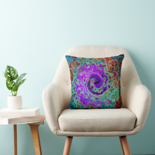 Purple Colourful Groovy Abstract Retro Liquid Swir Throw Pillow