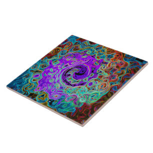 Purple Colourful Groovy Abstract Retro Liquid Swir Tile