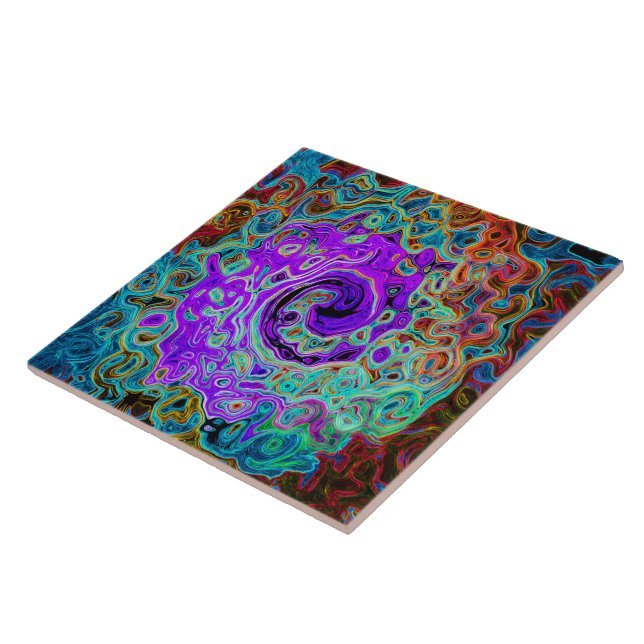 Purple Colourful Groovy Abstract Retro Liquid Swir Tile (Side)