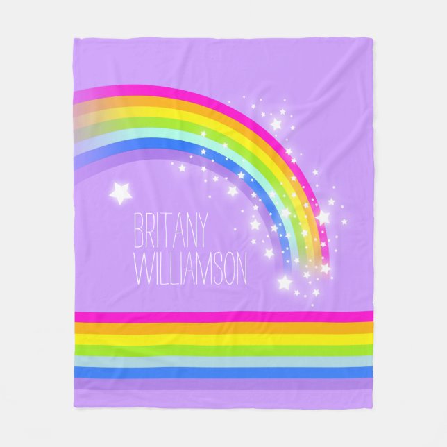 Purple colourful name rainbow stars fleece blanket (Front)