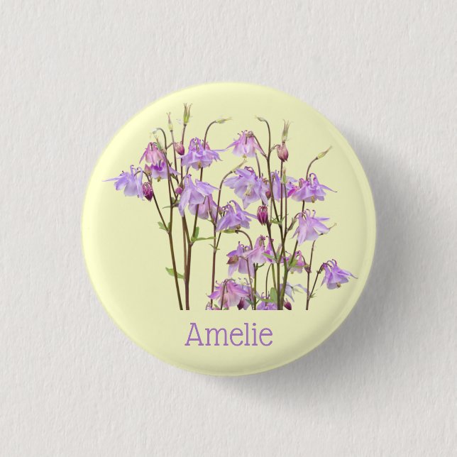 Purple columbines personalized 1 inch round button (Front)