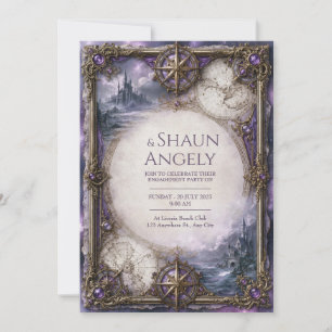 Purple Compass Castle Wedding Invitation