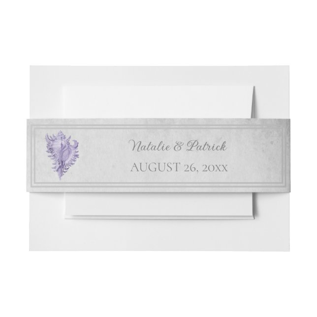 Purple Conch Shell Invitation Belly Band (Front Example)