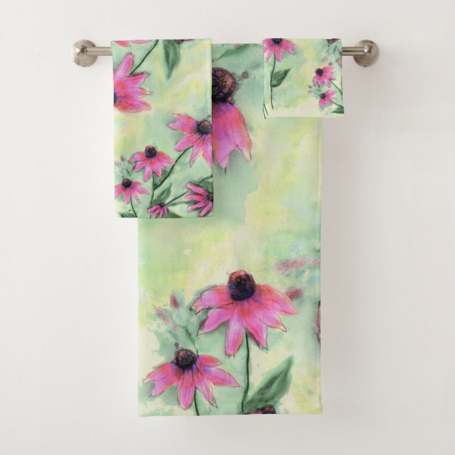Purple Cone Flower  Bath Towel Set (Insitu)