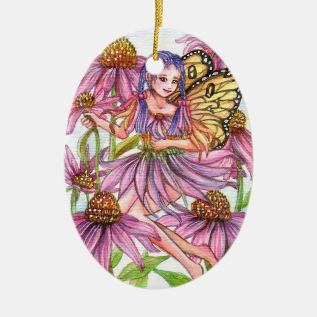 Purple Cone Flower Fairy Ceramic Ornament (Front)