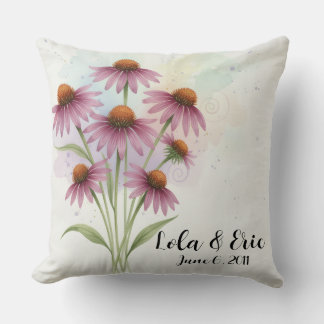 Purple Coneflower Flower Bouquet Anniversary Throw Pillow