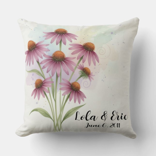 Purple Coneflower Flower Bouquet Anniversary Throw Pillow (Front)