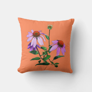 Purple Coneflower On Orange Throw Pillow