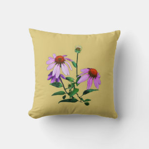 Purple Coneflower On Yellow Throw Pillow