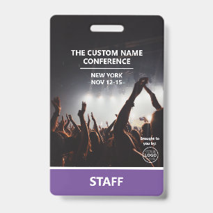 Purple Conference Staff Access Pass QR Code Custom Badge