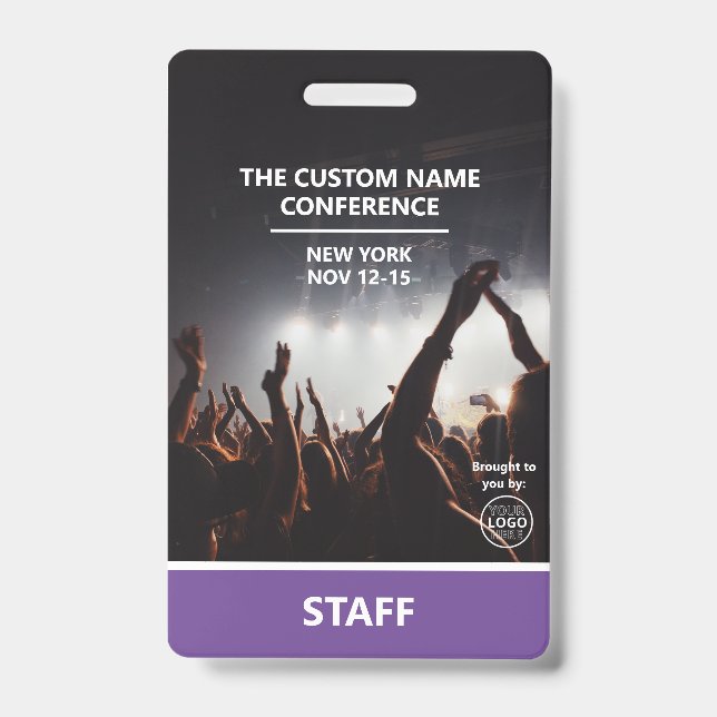 Purple Conference Staff Access Pass QR Code Custom Badge (Front)