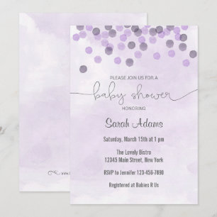 Purple Confetti Baby Shower Invitation