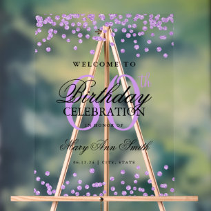 Purple Confetti Glitter 60th Birthday Welcome  Acrylic Sign