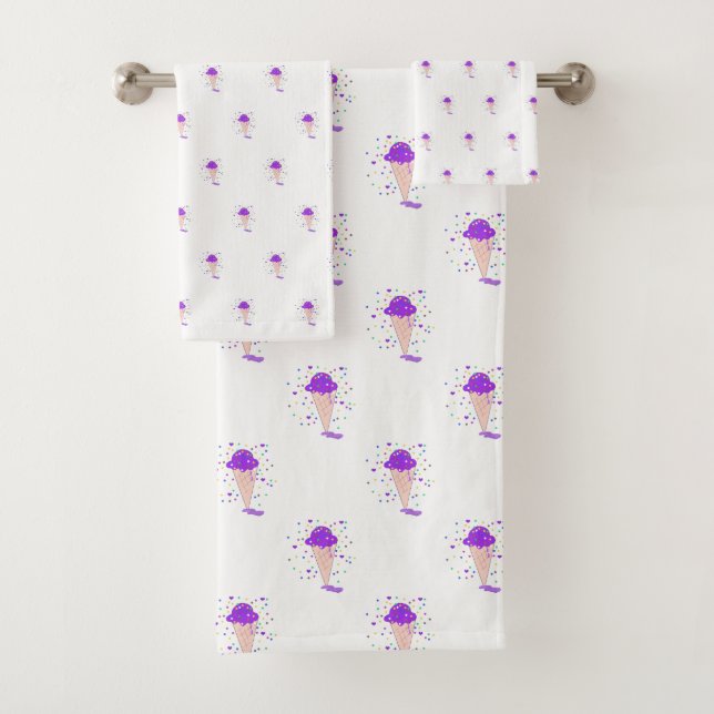 Purple Confetti Ice Cream Cone Pattern Bath Towel Set (Insitu)