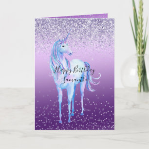 Purple Confetti Ombre Unicorn Glitter Sparkle Card