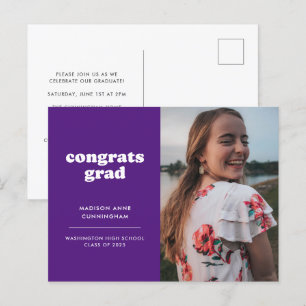 Purple Congrats Grad Photo Graduation Invitation