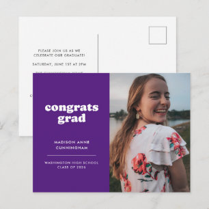 Purple Congrats Grad Photo Graduation Invitation Postcard