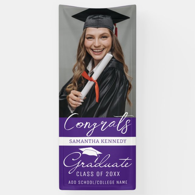 Purple Congrats Grad Photo Vertical Graduation   Banner (Vertical)