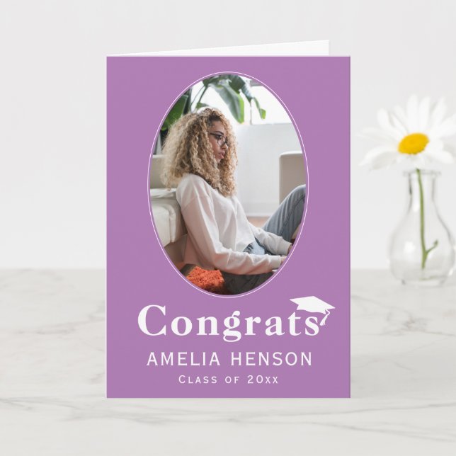 Purple Congrats Graduate Photo Graduation Card (Small Plant)
