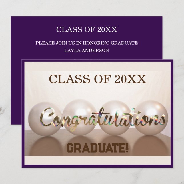 Purple Congratulations Graduate Graduation Balloon Invitation (Front/Back)