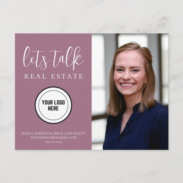 Purple Contact Info Photo Real Estate   Postcard (Front)