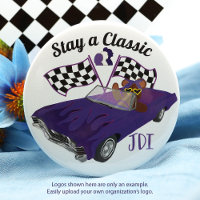 Purple Convertible Classic Car, Chequered Flags