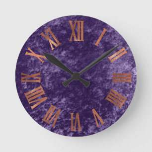 Purple Copper Rose Velvet Minimal Metallic Urban Round Clock