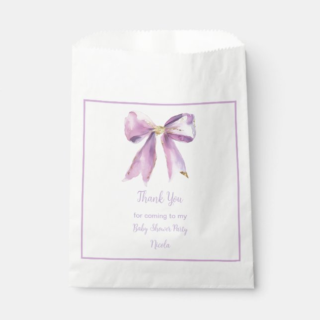 Purple Coquette Bow Baby Shower Favour Bag (Front)