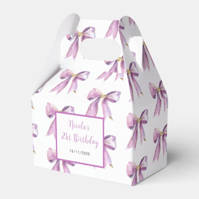 Purple Coquette Bow Birthday Party Favor Box (Front Side)