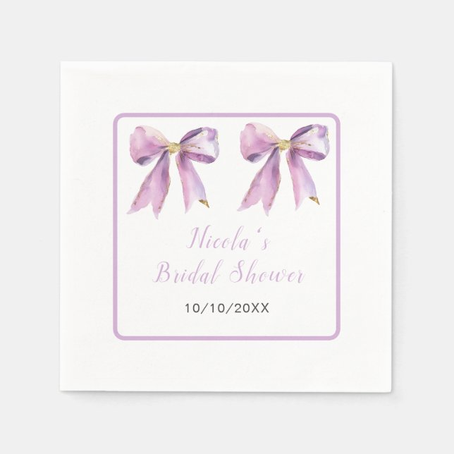 Purple Coquette Bow Bridal Shower Napkin (Front)