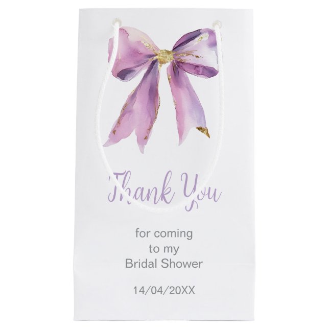 Purple Coquette Bow Bridal Shower Small Gift Bag (Front)