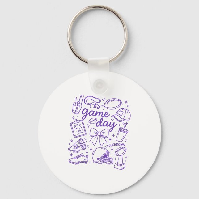 Purple Coquette Bow Cheer Game Day Doodle Touchdow Keychain (Front)