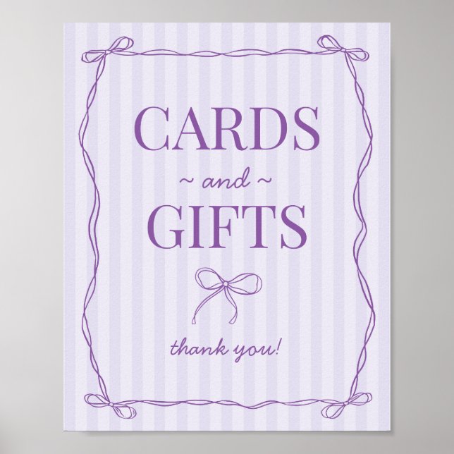 Purple Coquette Bow Lavender Cards and Gifts Sign (Front)