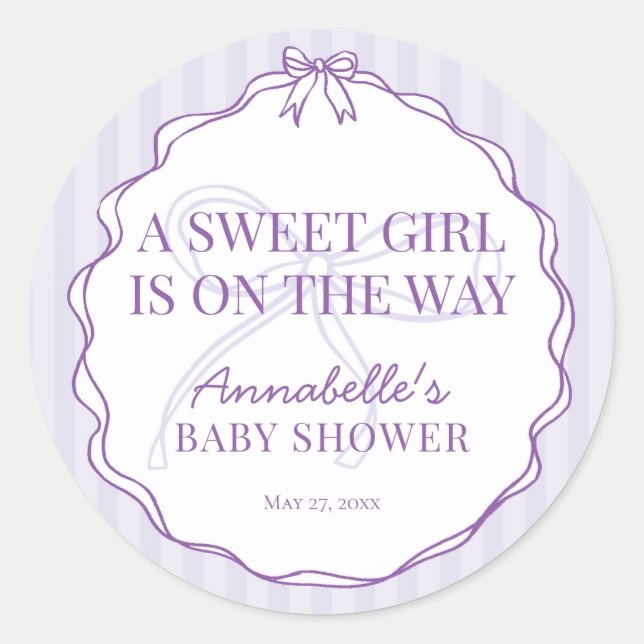 Purple Coquette Bow Pastel Baby Shower Invite Seal (Front)