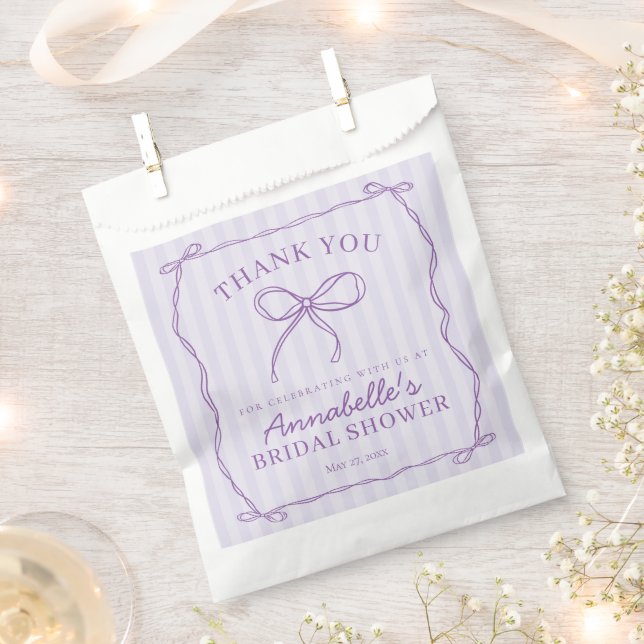Purple Coquette Bow Pastel Bridal Shower Dessert Favour Bag (Clipped)