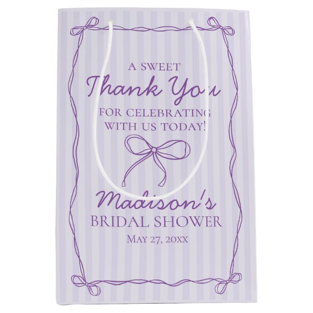 Purple Coquette Bow Pastel Bridal Shower Favour Medium Gift Bag (Front)