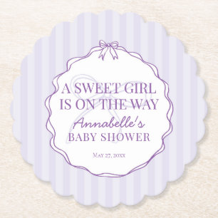 Purple Coquette Bow Pastel Lavender Baby Shower  Paper Coaster