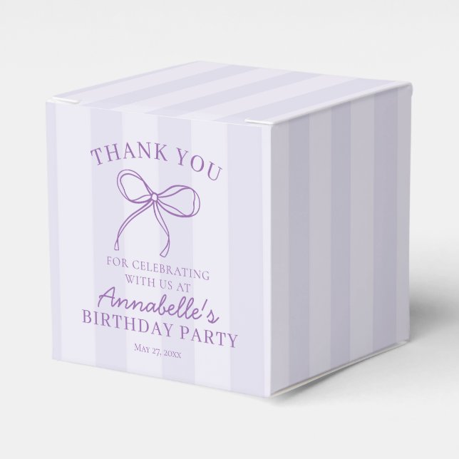 Purple Coquette Bow Pastel Lavender Birthday Favor Box (Front Side)