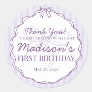 Purple Coquette Bow Pastel Lavender Birthday Favou Classic Round Sticker
