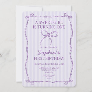 Purple Coquette Bow Pastel Lavender Birthday Party Invitation