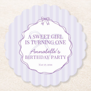 Purple Coquette Bow Pastel Lavender Birthday Party Paper Coaster