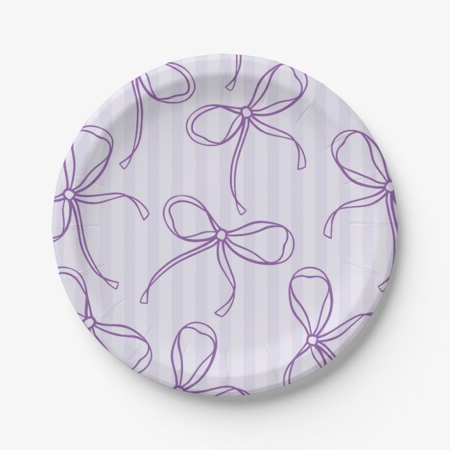 Purple Coquette Bow Pastel Lavender Table Decor Paper Plate (Front)