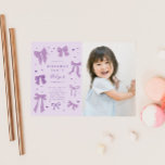 Purple Coquette Bows Birthday Party Photo Invitation<br><div class="desc">Cute girl's birthday party invitation card featuring illustration of purple coquette bows. You can add a photo to this invite.</div>