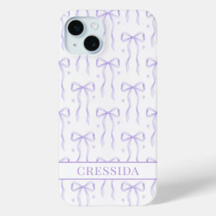 Purple Coquette Bows Monogrammed iPhone 15 Mini Case