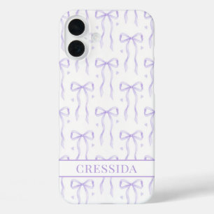 Purple Coquette Bows Monogrammed iPhone 16 Plus Case